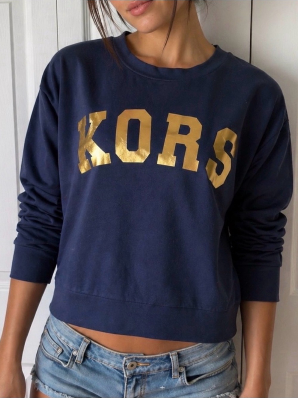 NWT Michael Kors Navy Pullover with Gold KORS Logo